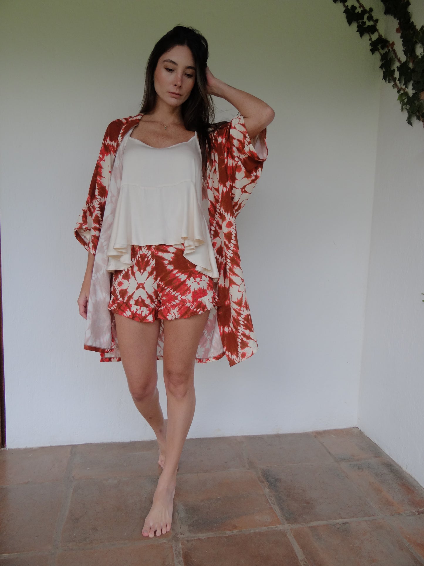 CORAL Kimono + Camisa Tiritas + Short