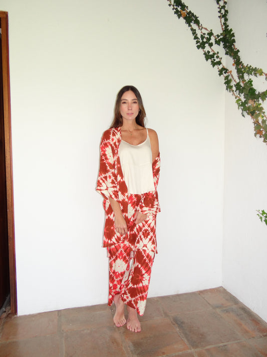CORAL Kimono + Camisa Tiritas + Pantalón