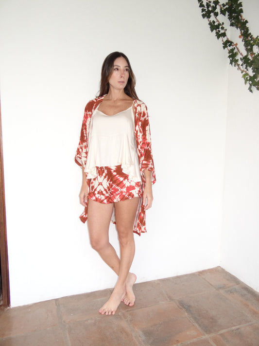 CORAL Kimono + Camisa Tiritas + Short